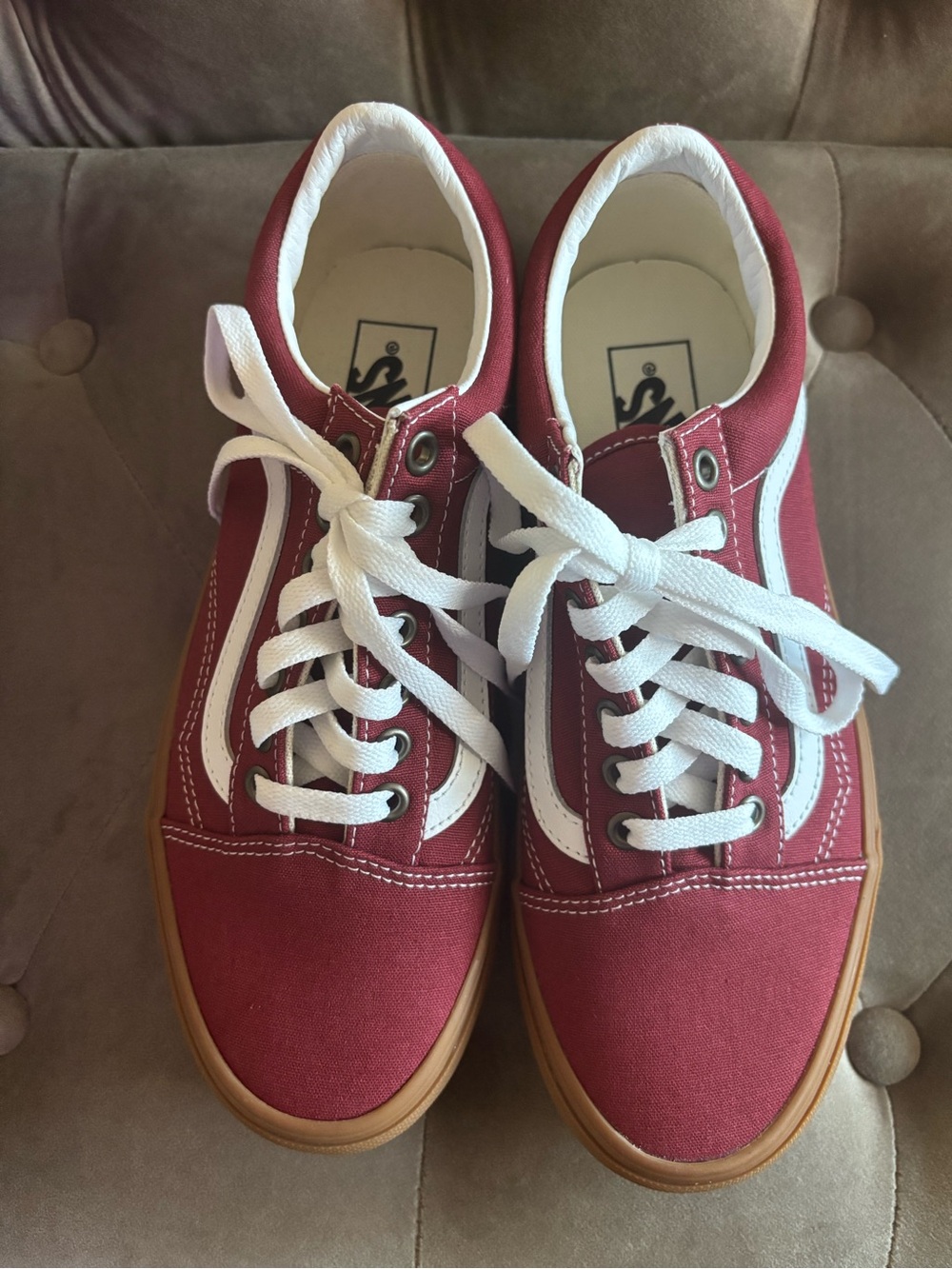 Vans Unisex Maroon Canvas Sneakers with White Stripes